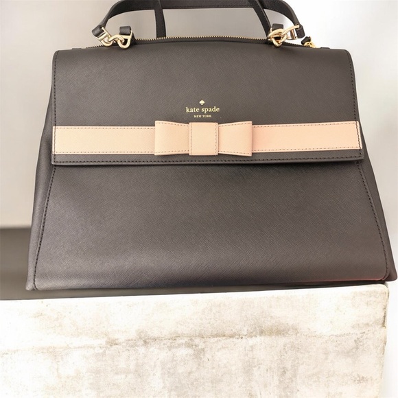 kate spade Handbags - NWOT: Kate Spade Black Top-Handle Satchel with Blush Bow